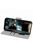 Apple iPhone 7 - iPhone 8 Uyumlu Kart ve Para Bölmeli Standlı Cüzdanlı Kılıf - Gri - 4