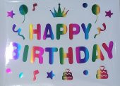 Happy Birthday Karışık Renk Holografik Balon Yazısı Sticker (1 Adet) - 1