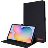 Samsung Galaxy Tab S6 Lite Yatay Flip TPU Kumaş PU Deri Koruyucu Kılıf Kartlık Siyah - 1