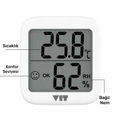 VIT 3'lü İç Mekan Dijital Isı ve Nem Ölçer Beyaz Termometre WVT17-02 - 6