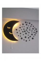 Bebek Odası Aydınlatması Siyah Aydede ve 50 yıldız sticker - 2