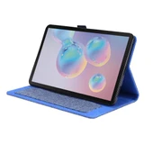 Samsung Galaxy Tab A 8.4 2020 Yatay Flip TPU Kumaş PU Deri Koruyucu Kılıf İsim Kartı Klipsli Koyu Mavi - 4