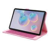 Samsung Galaxy Tab A 8.4 2020 Yatay Flip TPU Kumaş PU Deri Koruyucu Kılıf İsim Kartı Klipsli Gül Kurusu - 4