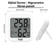 VIT 3'lü İç Mekan Dijital Isı ve Nem Ölçer Beyaz Termometre WVT17-02 - 5