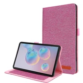 Samsung Galaxy Tab A 8.4 2020 Yatay Flip TPU Kumaş PU Deri Koruyucu Kılıf İsim Kartı Klipsli Gül Kurusu - 1