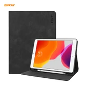 iPad 10.2 2019 2020 2021 Uyumlu ENKAY ENK 8023 İnek Desenli PU Deri TPU Akıllı Kılıf Kalem Bölmeli Siyah - 1