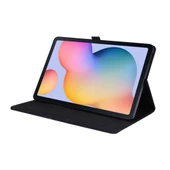 Samsung Galaxy Tab S6 Lite Yatay Flip TPU Kumaş PU Deri Koruyucu Kılıf Kartlık Siyah - 4