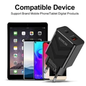 LZ-715 Siyah 20W PD QC 3.0 Çift Port Hızlı Seyahat Şarj Cihazı USB Type-C Veri Kablosu ile EU Fiş - 3