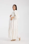 IŞŞIL 34548-Aplikeli Brode OverSize Hamile Giyim Elbise - 10