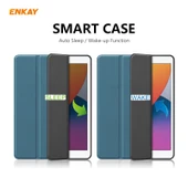 iPad 10.2 2019 2020 2021 Uyumlu ENKAY ENK 8016 PU Deri TPU Akıllı Kılıf Kalem Bölmeli Siyah Yeşil - 2