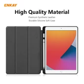 iPad 10.2 2019 2020 2021 Uyumlu ENKAY ENK 8016 PU Deri TPU Akıllı Kılıf Kalem Bölmeli Siyah Yeşil - 7