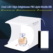 PULUZ 20cm Katlanabilir Taşınabilir Fotoğraf Stüdyosu Işıklı Çekim Çadırı 2 LED Panel 1100LM 2 Renk Fon (Siyah Beyaz) - 2