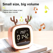 Gri Renkte Karikatür Geyik Şekilli Çocuk USB Şarjlı LED Alarm Saati - 7