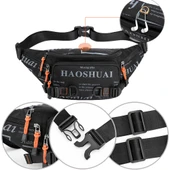 Haoshuai 5135 Siyah Su Geçirmez Erkek Bel Çantası Naylon Kumaş - 4