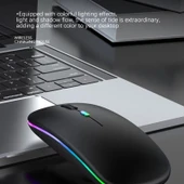 3 Tuşlu RGB Işıklı Sessiz Bluetooth Kablosuz Çift Modlu Mouse Gri - 6