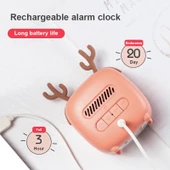 Gri Renkte Karikatür Geyik Şekilli Çocuk USB Şarjlı LED Alarm Saati - 6