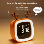 Gri Renkte Karikatür Geyik Şekilli Çocuk USB Şarjlı LED Alarm Saati - 11