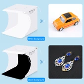 PULUZ 20cm Katlanabilir Taşınabilir Fotoğraf Stüdyosu Işıklı Çekim Çadırı 2 LED Panel 1100LM 2 Renk Fon (Siyah Beyaz) - 4