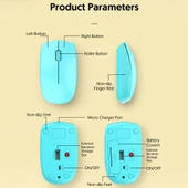 811 3 Tuşlu Laptop Mini Kablosuz Optik Mouse Çift Mod Bej - 6