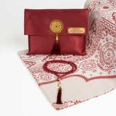 Seccade + Tesbih Hediye Seti (Şantuk Kese, Bordo) - 1