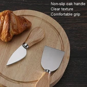4 Parça Siyah Yuvarlak Meşe Kutulu Paslanmaz Çelik Peynir Bıçağı ve Spatula Seti - 4