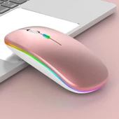 3 Tuşlu RGB Işıklı Sessiz Bluetooth Kablosuz Çift Modlu Mouse Rose Gold - 1