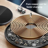15W Metal Yuvarlak Kablosuz Şarj Cihazı Akıllı Hızlı Şarj Siyah Siyah Yüzey - 5