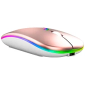 3 Tuşlu RGB Işıklı Sessiz Bluetooth Kablosuz Çift Modlu Mouse Rose Gold - 2
