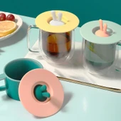 Gıda Sınıfı Tavşan Kulaklı Silikon Bardak Kapağı Toz Geçirmez Sızdırmaz Pembe - 10