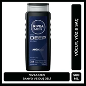 Nivea Men Deep Dimension 3 ü 1 Arada Vücut Saç ve Yüz İçin Pratik Kullanım Erkek Duş Jeli 500 ml - 1
