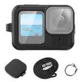 GoPro HERO13 Black Uyumlu Siyah Silikon Koruyucu Kılıf Bileklik ve Lens Kapağı - 1