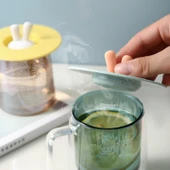 Gıda Sınıfı Tavşan Kulaklı Silikon Bardak Kapağı Toz Geçirmez Sızdırmaz Pembe - 11