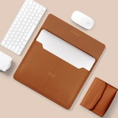 Kahverengi Litchi Desenli PU Deri Su Geçirmez İnce Laptop Çantası 13-14 İnç - 2