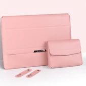 4 in 1 Evrensel Laptop Tutucu Gri PU Deri Suya Dayanikli Koruyucu Bilek Destekli Laptop Çantasi 13 14 Inç - 4
