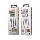 Remax RC 070TH 1.2 Metre 2 Amper 3 in 1 USB 8 Pin USB C Micro USB Şarj Kablosu Gri - 5