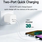 CS 20W Mini Taşınabilir PD3 0 QC3 0 Çift Port Hızlı Şarj Cihazı 3A USB Tip C Veri Kablosu US Priz - 8