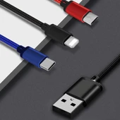 3 in 1 USB Çoklu Şarj Kablosu 8 Pin Type C Micro USB Renkli Örgülü 1.2 Metre - 4