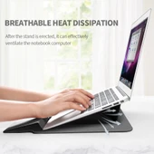 4 in 1 Evrensel Laptop Tutucu PU Suya Dayanıklı Koruma Bilek Destekli Laptop Çantası 13 14 İnç Gül Kurusu - 8