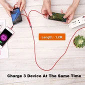 3 in 1 USB Çoklu Şarj Kablosu 8 Pin Type C Micro USB Renkli Örgülü 1.2 Metre - 5
