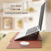 4 in 1 Evrensel Su Geçirmez PU Deri Laptop Kılıfı Saplı Standlı Kalemlikli 13 14 Inç Siyah - 10