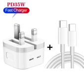 PD 35W Cift USB-C Portlu Sarj Cihazi 1m Tip-C Tip-C Veri Kablosu Ile UK Priz - 2