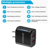 36W Cift Port QC3.0 USB Sarj Cihazi 3A USB Type-C Veri Kablosu Beyaz US Priz - 5