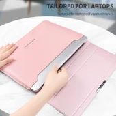 4 in 1 Evrensel Laptop Tutucu PU Suya Dayanıklı Koruma Bilek Destekli Laptop Çantası 13 14 İnç Gül Kurusu - 5
