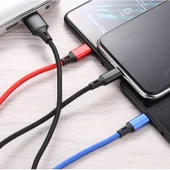 3 in 1 USB Çoklu Şarj Kablosu 8 Pin Type C Micro USB Renkli Örgülü 1.2 Metre - 6