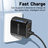36W Cift Port QC3.0 USB Sarj Cihazi 3A USB Type-C Veri Kablosu Beyaz US Priz - 4