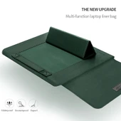 4 in 1 Evrensel Su Geçirmez PU Deri Laptop Kılıfı Saplı Standlı Kalemlikli 13 14 Inç Siyah - 7