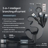Remax RC 070TH 1.2 Metre 2 Amper 3 in 1 USB 8 Pin USB C Micro USB Şarj Kablosu Gri - 3