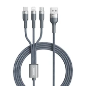 Remax RC 070TH 1.2 Metre 2 Amper 3 in 1 USB 8 Pin USB C Micro USB Şarj Kablosu Gri - 1