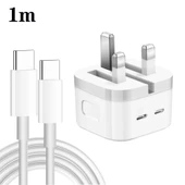 PD 35W Cift USB-C Portlu Sarj Cihazi 1m Tip-C Tip-C Veri Kablosu Ile UK Priz - 1