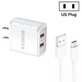 36W Cift Port QC3.0 USB Sarj Cihazi 3A USB Type-C Veri Kablosu Beyaz US Priz - 1